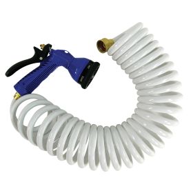 Whitecap 25' White Coiled Hose W/Adjustable Nozzle