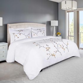 100% Cotton Blossom Floral Embroidered Duvet Cover Set