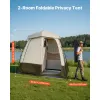 Camping Shower Tent, 2-Room Foldable Privacy Tent Changing Room with Ground Stakes, Ropes, Carry Bag, and Crossbar