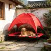 RED Elevated Portable Dog Cot Cooling 48" x 36" Pet Bed with UV Protection Canopy Shade