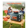 Outdoor Oven, 2-in-1 Portable Gas Camping Stove Oven Combo, Adjustable Fire, 60-Minute Timer, Windproof, with Grill Shelf and Roasting Tray