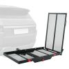 Hitch Mount Cargo Carrier, 45.3" x 25.6" Iron Hitch Cargo Rack with Folding Ramp, Hitch Rack Basket with Stabilizer and Straps