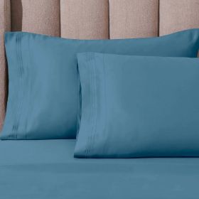 100% Egyptian Cotton 1000 Thread Count Solid Pillowcase Set (Color: Medium Blue, size: Standard)