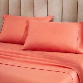 1200 Thread Count Cotton Blend 2 Piece Solid Pillowcase Set (Color: Coral, size: Standard)