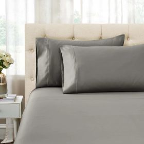 Egyptian Cotton 1500 Thread Count Pillowcases - Set of 2 - Embroidered Marrow Stitch Hem (Color: Gray, size: King)