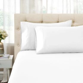 Egyptian Cotton 1500 Thread Count Pillowcases - Set of 2 - Embroidered Marrow Stitch Hem (Color: White, size: Standard)