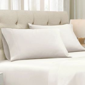 Egyptian Cotton 1500 Thread Count Pillowcases - Set of 2 - Embroidered Marrow Stitch Hem (Color: Ivory, size: King)