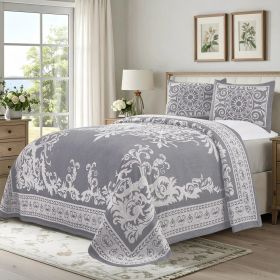 Lightweight Cotton Blend Bedspread Sets Adalie Medallion Jacquard (Color: Denim Blue, size: King)