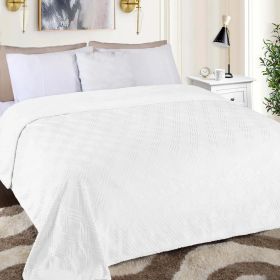 Flannel Fleece Blanket – Alaska Diamond Quilted - Warm and Plush (Color: White, size: Full/Queen)