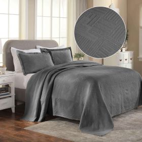 Lightweight Cotton Bedspread Sets 3-Piece Geometric Fret Jacquard Matelassé Scalloped (Color: Charcoal, size: King)