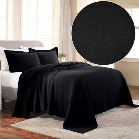 Fleur De Lis Cotton Bedspread Set – Lightweight Jacquard Matelassé 3-Piece (Color: Black, size: King)