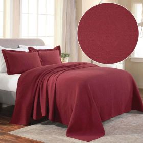 Fleur De Lis Cotton Bedspread Set – Lightweight Jacquard Matelassé 3-Piece (Color: Garnet, size: King)