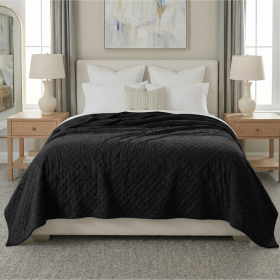 Holly Grid Fluffy Fleece Blanket - Modern Soft Embossed Bed Throw (Color: Black, size: King)
