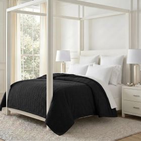 Hope Herringbone Fluffy Fleece Blanket - Soft All-Season Throw (Color: Black, size: King)
