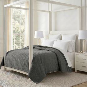 Hope Herringbone Fluffy Fleece Blanket - Soft All-Season Throw (Color: Charcoal, size: King)