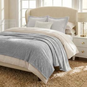 Kacey Ribbed Fluffy Fleece Blanket - Plush Striped Textured Throw (Color: Platinum, size: King)