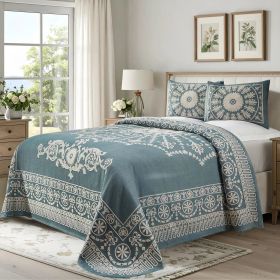 Kymbal Cotton Blend Jacquard Bedspread Set (Color: Cerulean Blue, size: King)