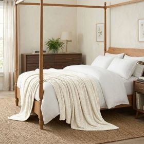 Lily Pebbled Fluffy Fleece Blanket - Cozy Popcorn Textured Throw (Color: Ivory, size: King)