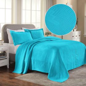 Lightweight Cotton Bedspread Sets 3-Piece Geometric Fret Jacquard Matelassé Scalloped (Color: Peacock Blue, size: King)
