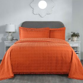 Lightweight Cotton Bedspread Set 3-Piece Remi Geometric Fringe Jacquard (Color: Rust, size: King)