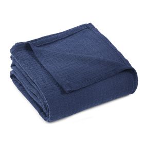 100% Cotton Waffle Blanket – Cooling Waffle Weave, Lightweight & Breathable (Color: Navy Blue, size: King)