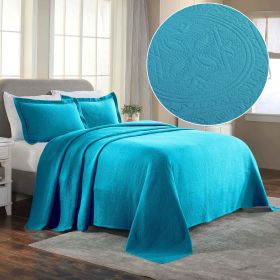 Lightweight Cotton Bedspread Sets 3-Piece Celtic Circle Jacquard Matelassé (Color: Peacock Blue, size: King)
