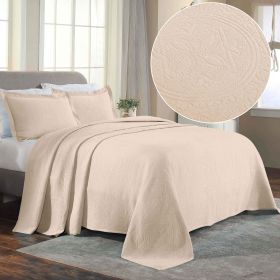 Lightweight Cotton Bedspread Sets 3-Piece Celtic Circle Jacquard Matelassé (Color: Ivory, size: King)