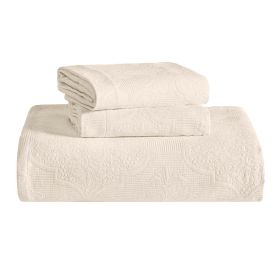 Florin Cotton Matelasse Weave Jacquard Scroll Medallion Bedspread Set (Color: Ivory, size: King)