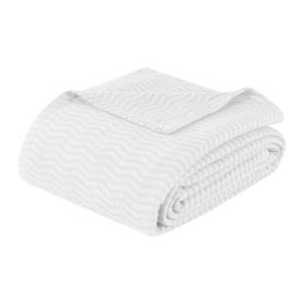 Jena Cotton Textured Chevron Lightweight Woven Blanket (Color: White, size: Twin)