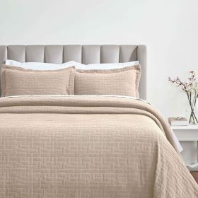 Madrid Cotton Medium Weight Geometric Matelasse Bedspread and Sham Set (Color: Beige, size: California King)