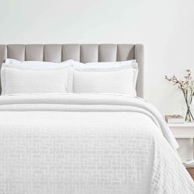 Madrid Cotton Medium Weight Geometric Matelasse Bedspread and Sham Set (Color: White, size: California King)