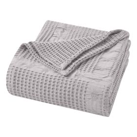 Mai Waffle Weave Honeycomb Soft Textured Cotton Blanket (Color: Platinum, size: Twin)