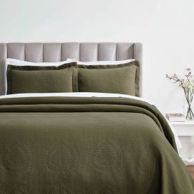 Peploi Jacquard Matelassé Floral Bedspread Set – Medium Weight (Color: Olive Green, size: California King)