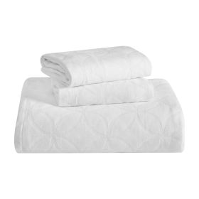 100% Cotton Matelassé Bedspread Set Lightweight Celtic Wedding Ring Jacquard (3-Piece) (Color: White, size: King)