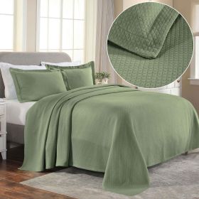 Lightweight Diamond Cotton Matelassé Bedspread Set 3-Piece (Color: Sage, size: King)