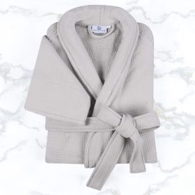 Waffle Weave Cotton Soft Lightweight Oversized Unisex Adult Bath Robe (Color: Silver, size: Extra Large)