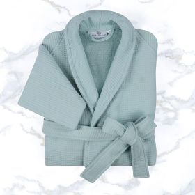 Waffle Weave Cotton Soft Lightweight Oversized Unisex Adult Bath Robe (Color: Aqua, size: Extra Large)