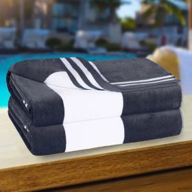Cabana Stripe Oversized Cotton Beach Towel Sets (Set of: 2 Piece, Color: Charcoal)