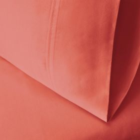Egyptian Cotton 300 Thread Count Solid Bed Pillowcase Set (Color: Coral, size: King)