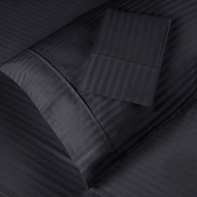 100% Egyptian Cotton 300 Thread Count Stripe Bed Pillowcase Set (Color: Navy Blue, size: King)