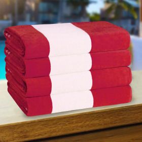 Cabana Stripe Oversized Cotton Beach Towel Sets (Set of: 4 Piece, Color: Red)