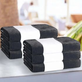 Cabana Stripe Oversized Cotton Beach Towel Sets (Set of: 6 Piece, Color: Charcoal)