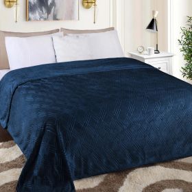 Flannel Fleece Blanket – Alaska Diamond Quilted - Warm and Plush (Color: Navy Blue, size: King)