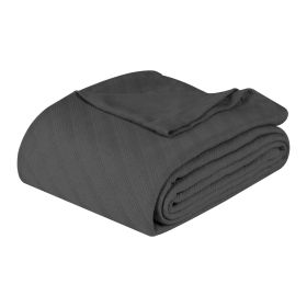 Milan Cotton Textured Jacquard Striped Lightweight Woven Blanket (Color: Charcoal, size: Throw)