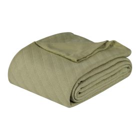 Milan Cotton Textured Jacquard Striped Lightweight Woven Blanket (Color: Sage, size: Throw)