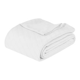 Milan Cotton Textured Jacquard Striped Lightweight Woven Blanket (Color: White, size: Throw)