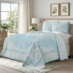 Lightweight Cotton Blend Bedspread Sets Adalie Medallion Jacquard (Color: Aqua, size: Full)