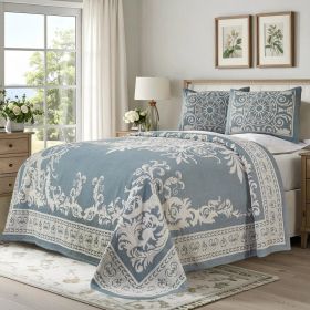 Lightweight Cotton Blend Bedspread Sets Adalie Medallion Jacquard (Color: Cerulean Blue, size: Full)