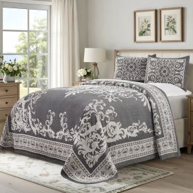 Lightweight Cotton Blend Bedspread Sets Adalie Medallion Jacquard (Color: Charcoal, size: Full)