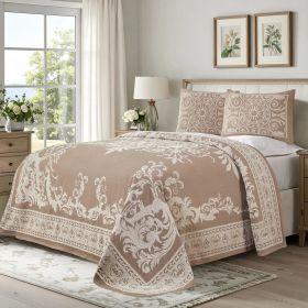 Lightweight Cotton Blend Bedspread Sets Adalie Medallion Jacquard (Color: Taupe, size: Full)